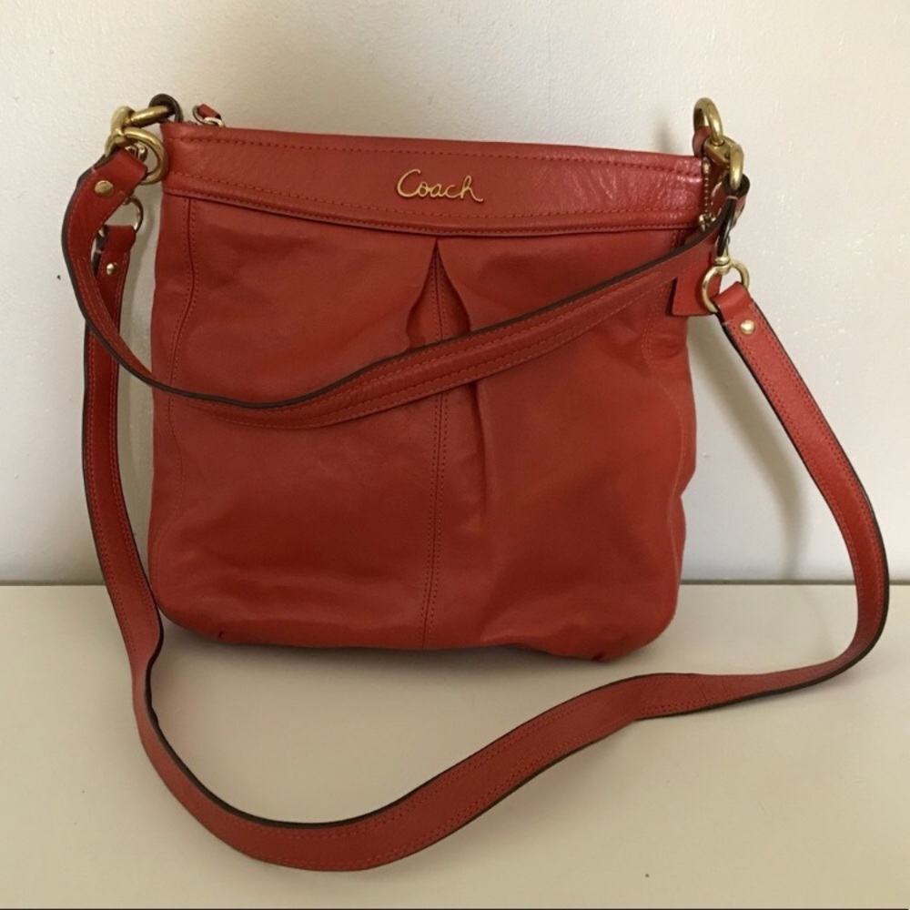 Red orange coach crossbody purse